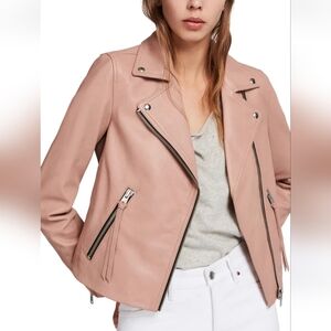 AllSaints Dalby Leather Moto Jacket Blush Pink US 10 EU 42 – Sold Out Style